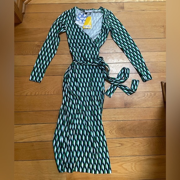 Women's Long Sleeve Midi Arrow Geo Green‎ Wrap Dress - DVF x Target NWT - Picture 6 of 7